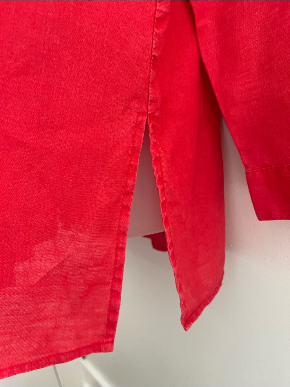 Red Linen Button-Up Shirt - Picture 3 of 7